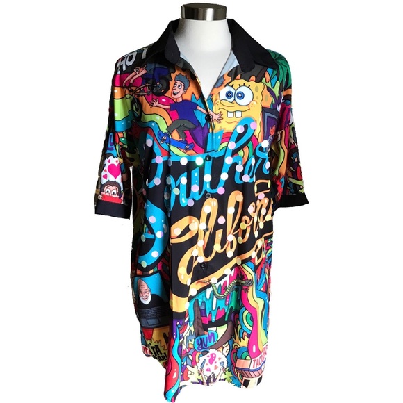 CYYC Dresses & Skirts - Cartoon Graffiti Button-Down Shirt Dress